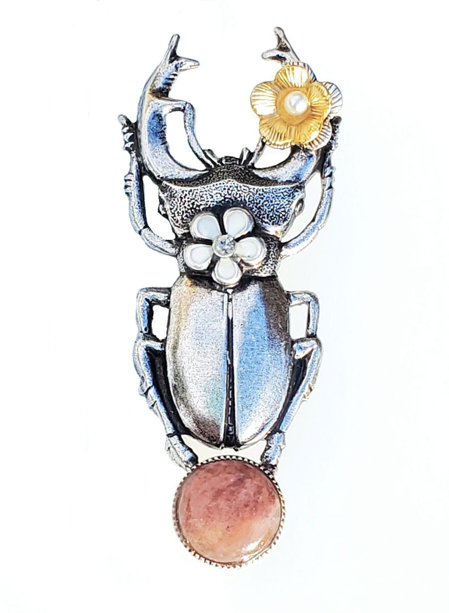 Broche Insecte Blatte En Métal Argenté émaillé - Style Vintage - Sans Marque